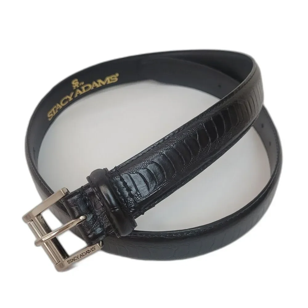 Stacy Adams Black Genuine Leather Belt Ostrich Embossed Size 36 Made in USA